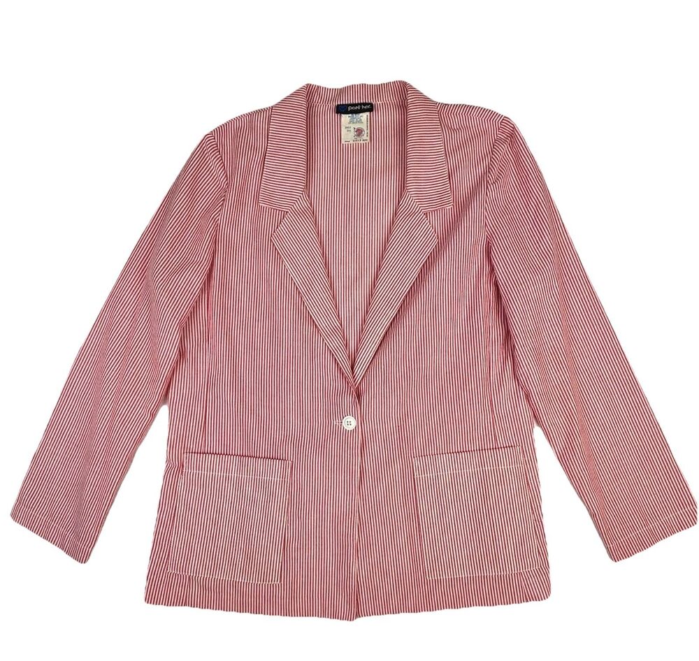 VTG 80s Women’s Size 10 Coastal Red White Seersucker Lightweight Blazer Size 10